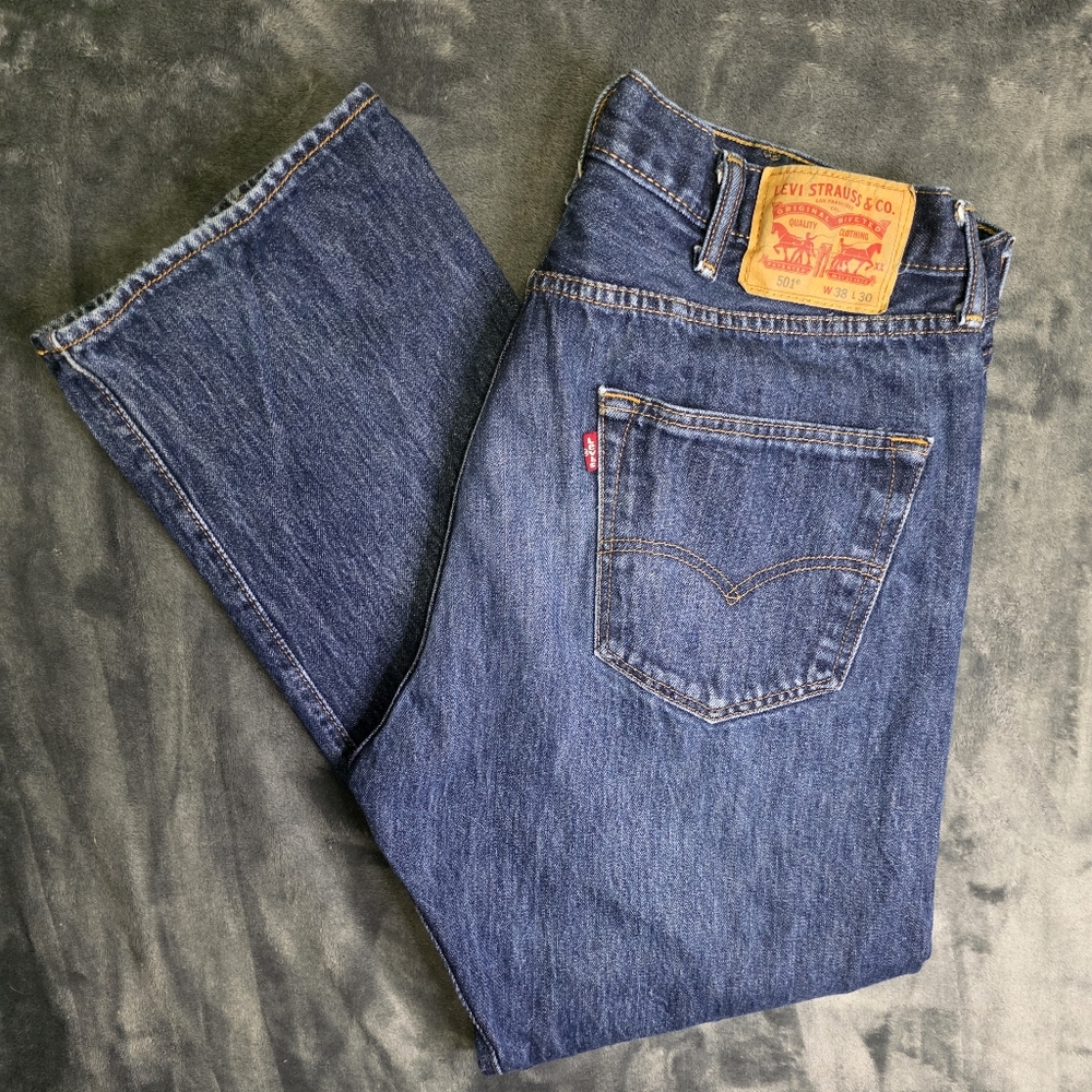 Vintage LEVIS 501 XX Jeans Mens 38x30 Button Fly Straight Dark Wash Denim Y2K